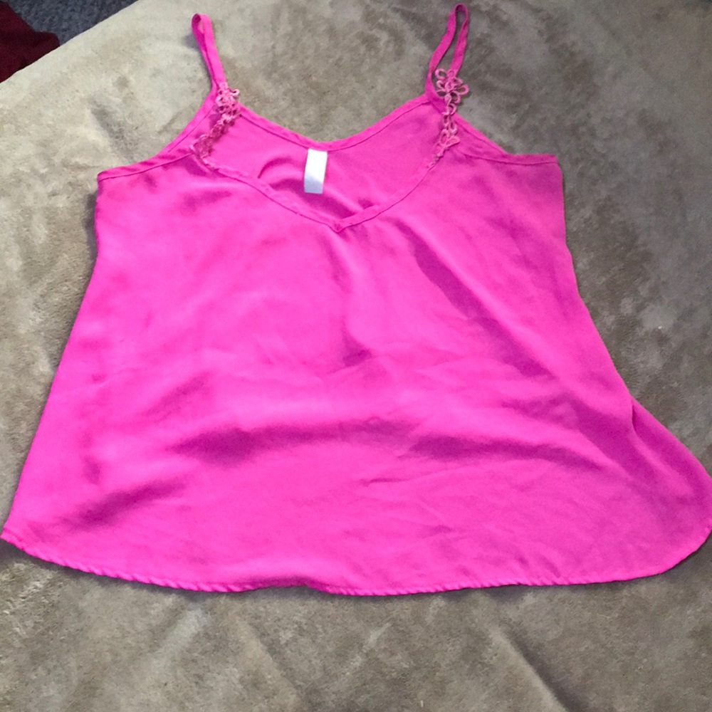 Pink flowy tank top with floral strap design